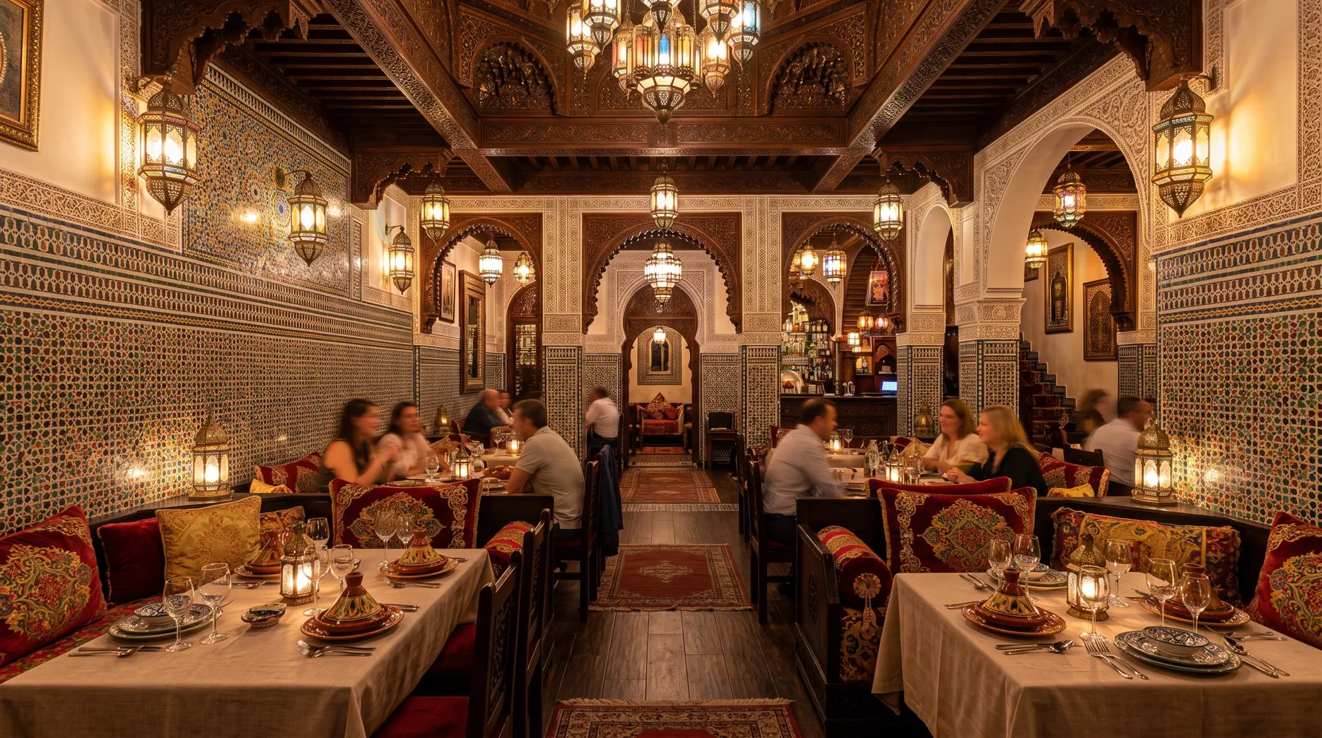 Salle du restaurant avec zelliges marocains